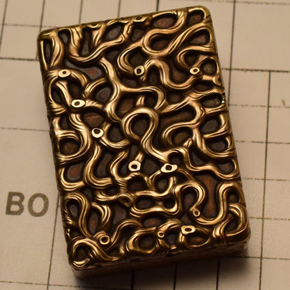 Hand-carved brass lighter 3D relief design armor thickened kerosene windproof rattan lighter