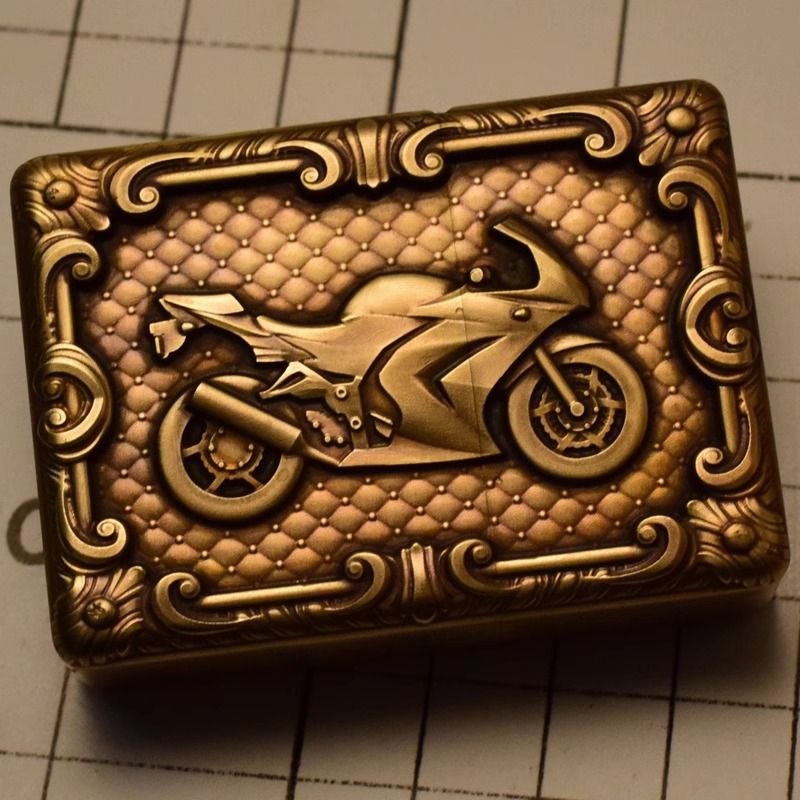 Harley motorcycle brass engraved lighter retro nostalgic pure handmade lighter