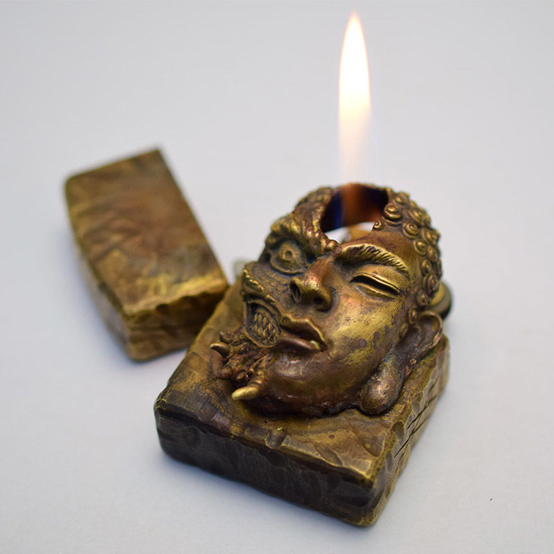 Retro Buddha and Demon shape, brass hand-carved lighter