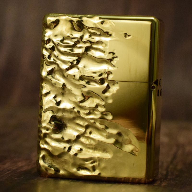 Half-surface water ripple design retro handmade brass bright surface windproof kerosene lighter