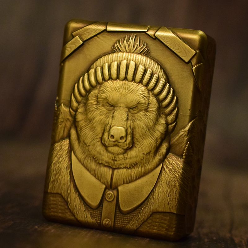 Mr. Bear Handmade Brass Relief Creative Retro Heavy Armor Lighter