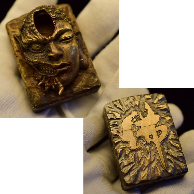 Retro Buddha and Demon shape, brass hand-carved lighter