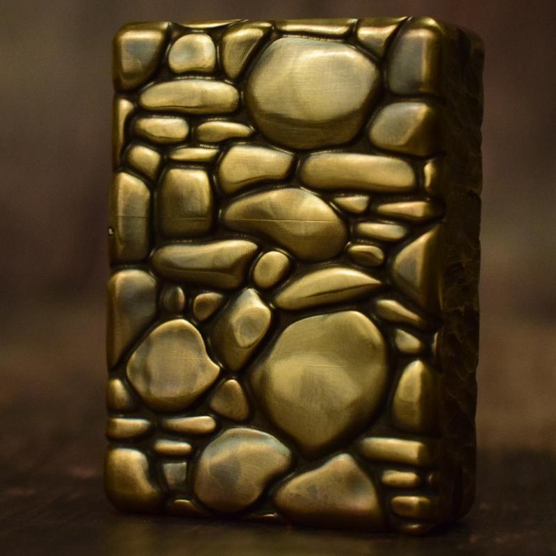 Stone texture handmade brass personalized retro play lighter