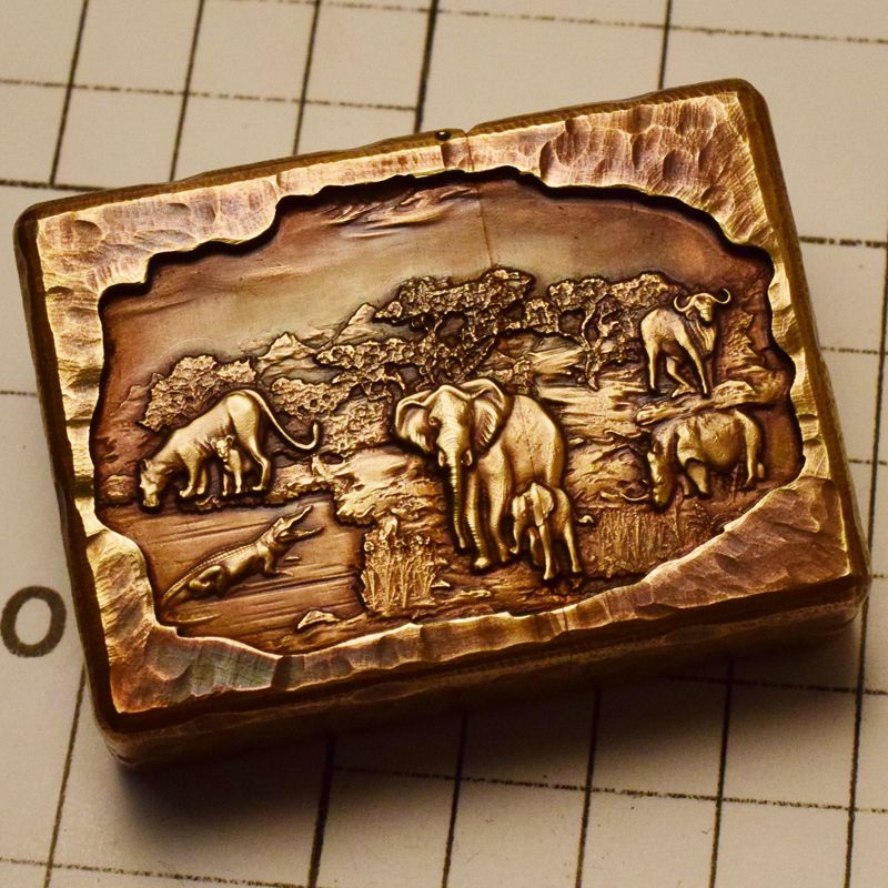 African savannah themed solid brass engraved lighter, vintage design lighter.