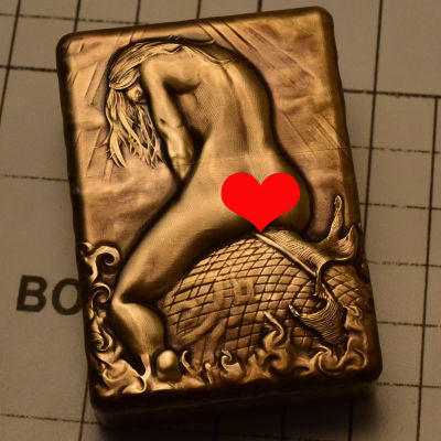 dragon riding woman handmade brass relief vintage lighter windproof kerosene lighter