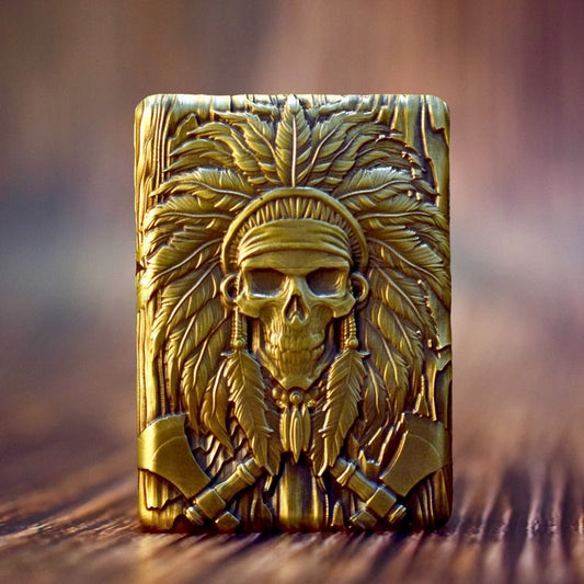 Indian skull engraved brass creative vintage lighter