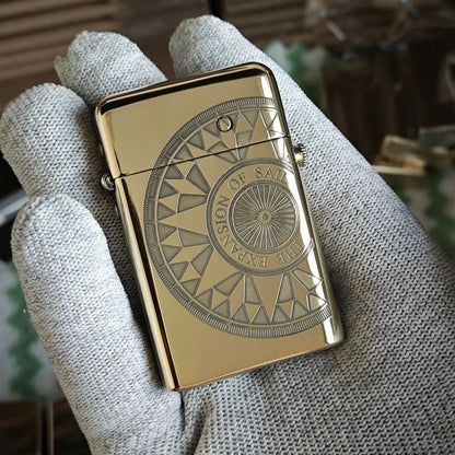 Torrance one-button automatic ejection kerosene lighter double-sided carved compass personalized customization