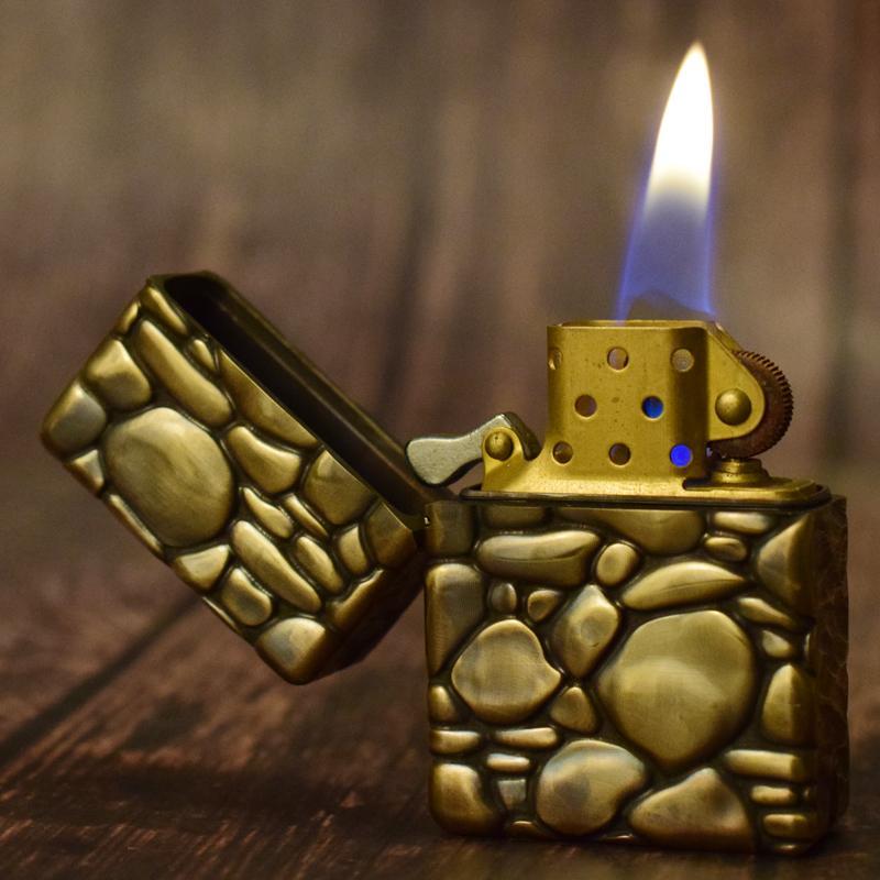 Stone texture handmade brass personalized retro play lighter