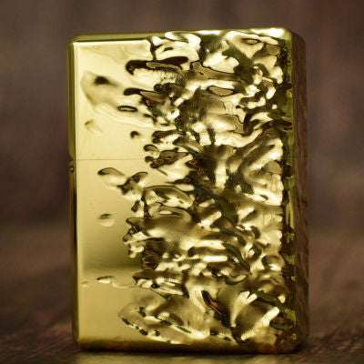 Half-surface water ripple design retro handmade brass bright surface windproof kerosene lighter