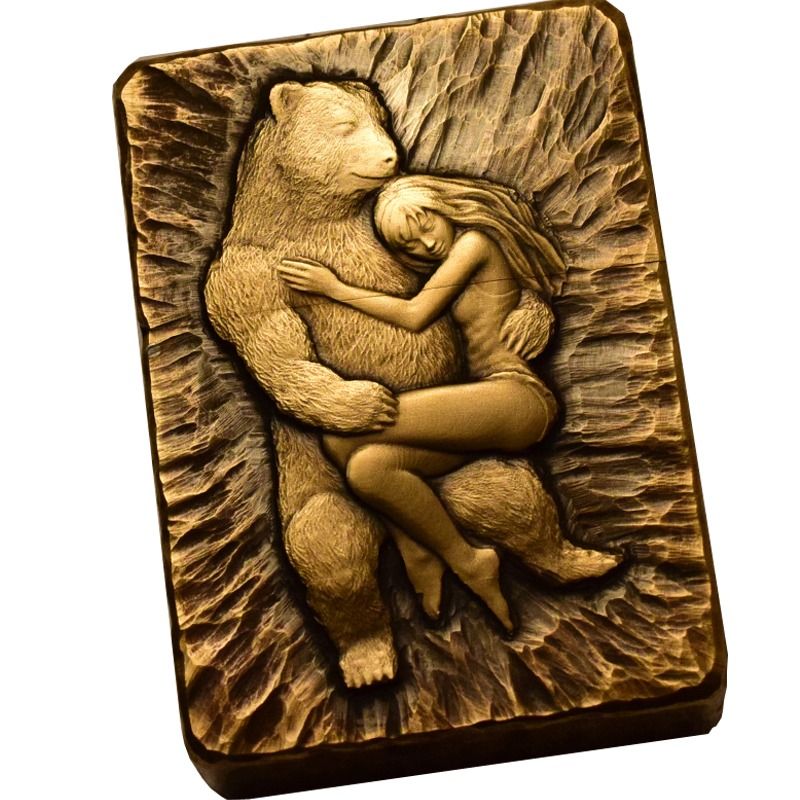 Vintage brass lighter thickened armor relief bear hug girl